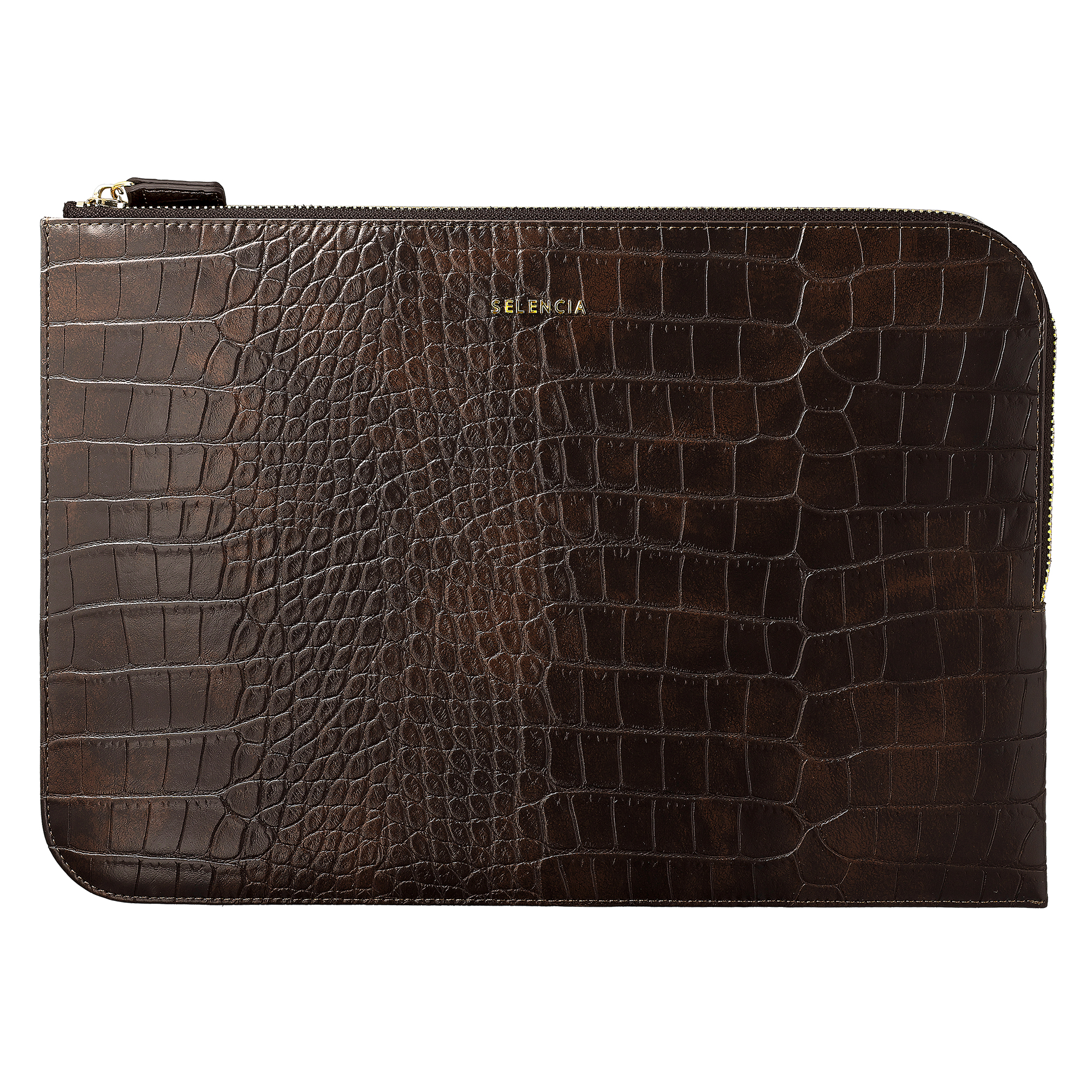 Selencia Croco Laptop Hülle 14 Zoll - Laptop Sleeve - Choco Brown