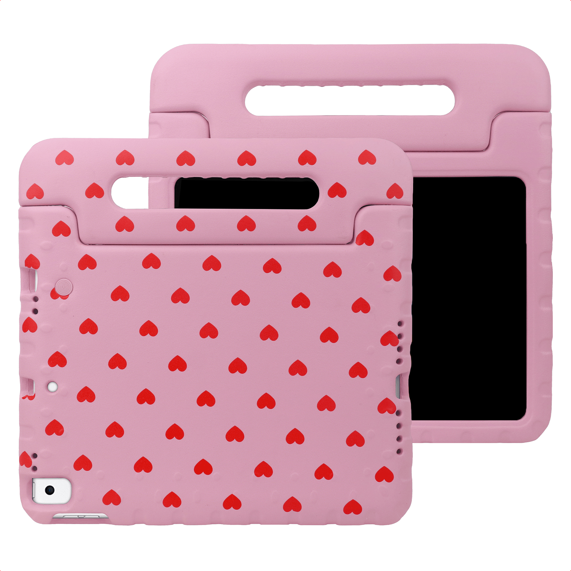 imoshion Kindersicheres Design Backcover mit Griff für das Apple iPad 9 (2021) 10.2 Zoll / iPad 8 (2020) 10.2 Zoll / iPad 7 (2019) 10.2 Zoll - Rote Herzchen