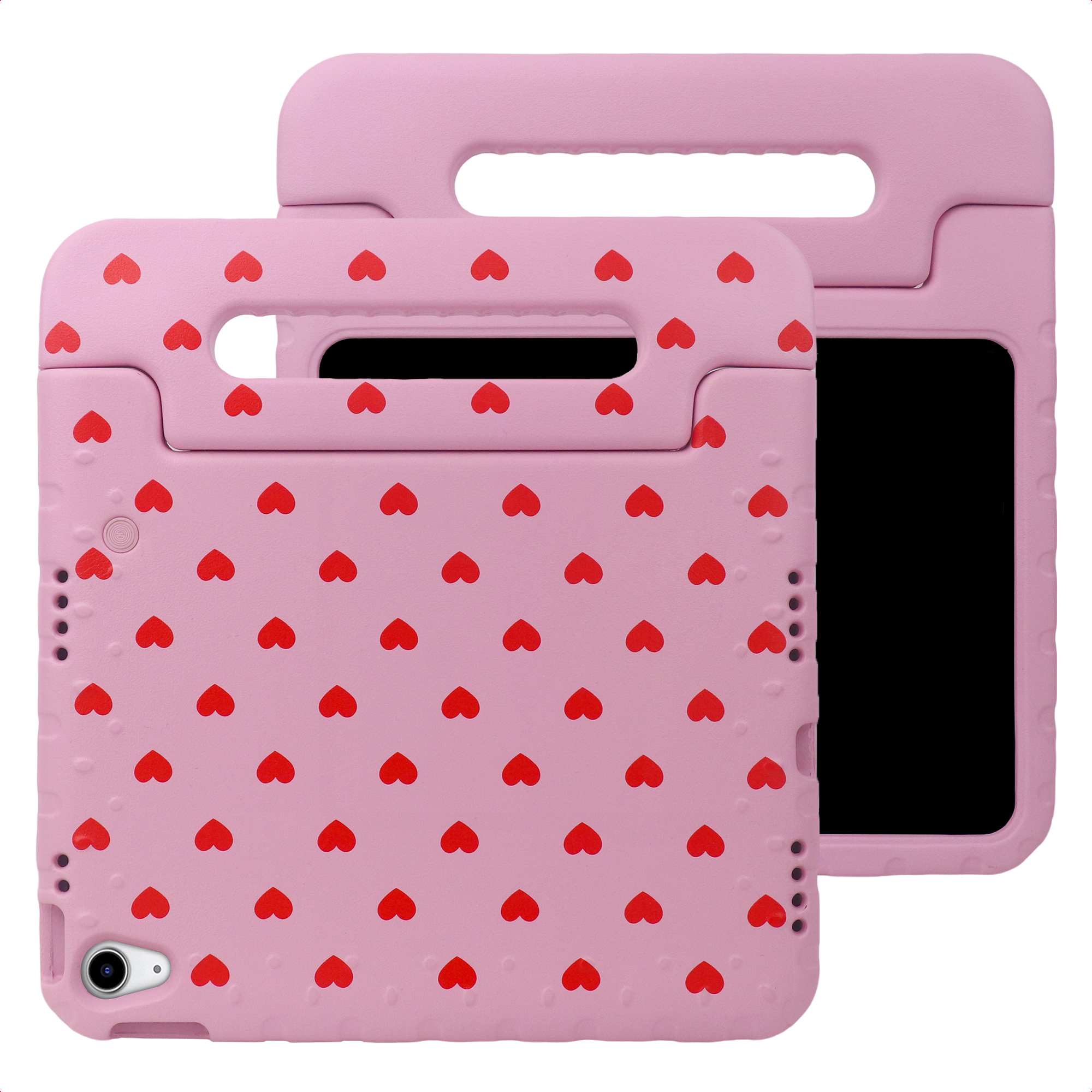 imoshion Kinder­sicheres Design Backcover mit Griff für das Apple iPad 11 (2025) 11 Zoll A16 / iPad 10 (2022) 10.9 Zoll - Rote Herzchen