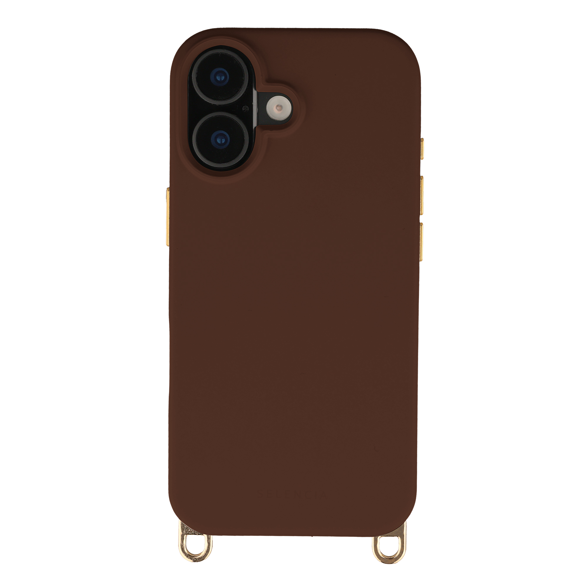 Selencia Rivièra Backcover mit MagSafe mit abnehmbaren Haken für das Apple iPhone 16 - Choco Brown