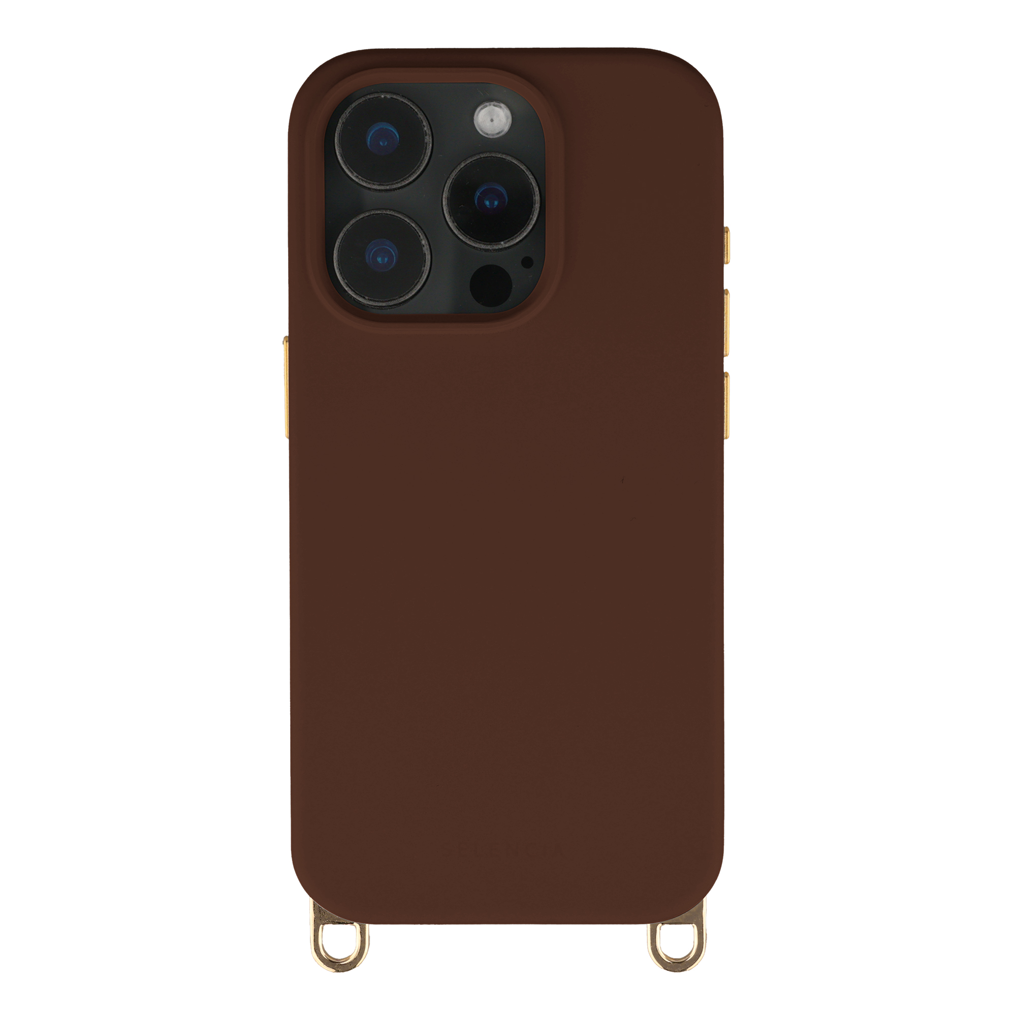 Selencia Rivièra Backcover mit MagSafe mit abnehmbaren Haken für das Apple iPhone 15 Pro - Choco Brown