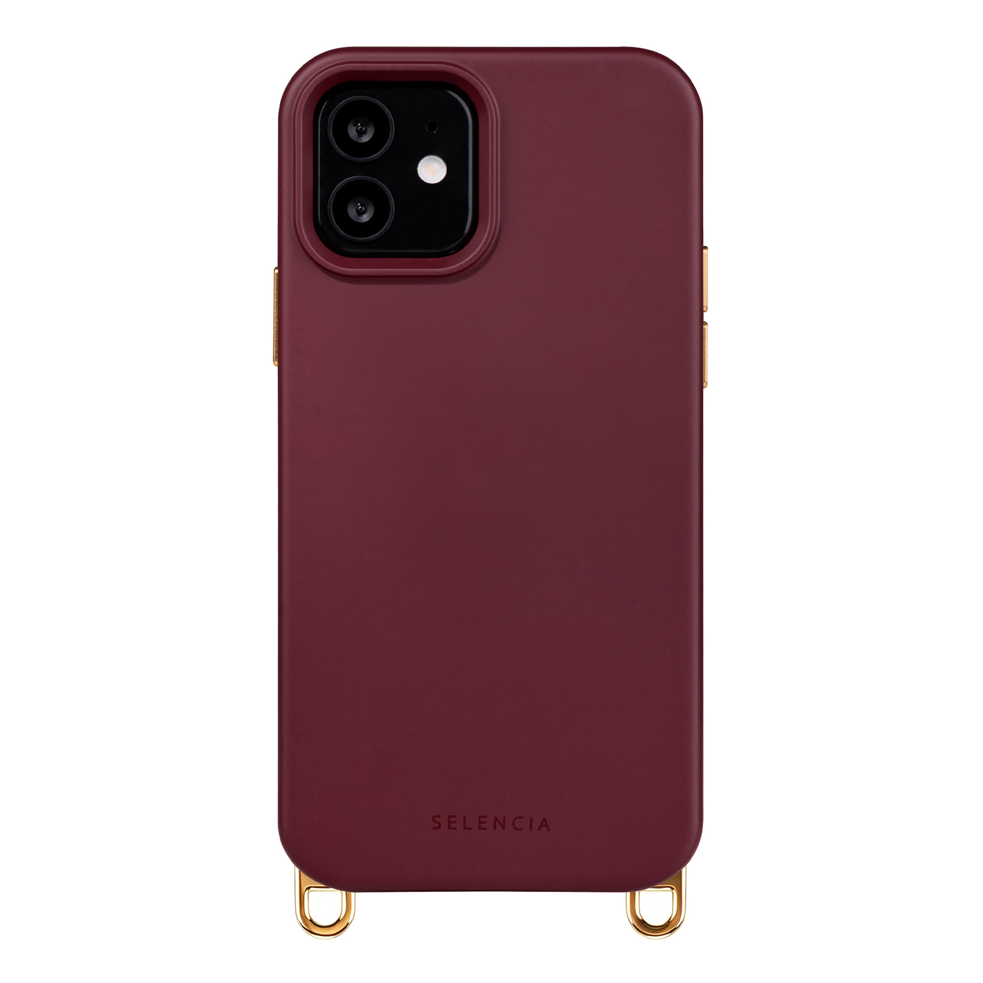 Selencia Rivièra Backcover mit MagSafe mit abnehmbaren Haken für das iPhone 12 / 12 Pro - Bold Burgundy