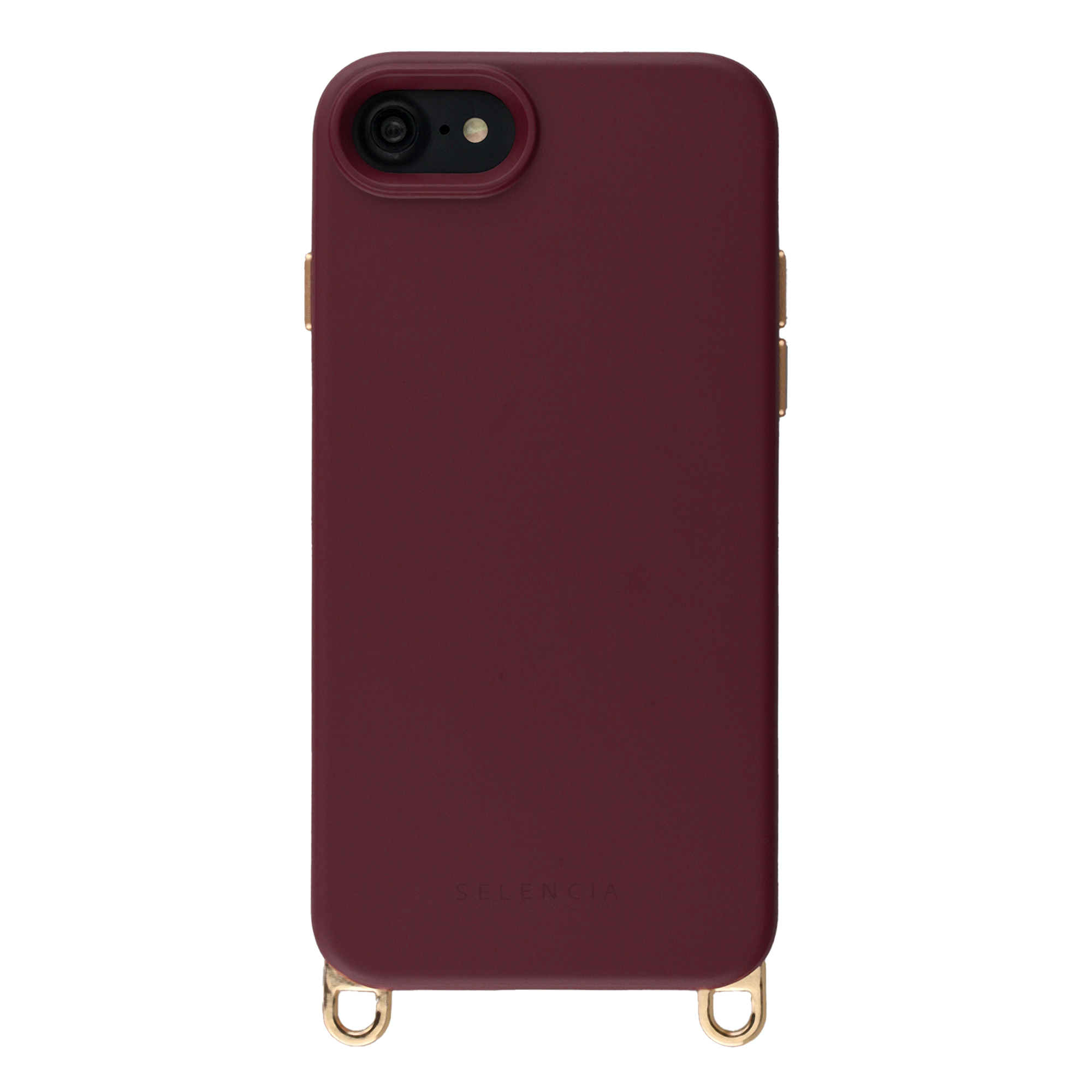 Selencia Rivièra Backcover mit MagSafe mit abnehmbaren Haken für das Apple iPhone SE (2022 / 2020) / 8 / 7 / 6(s) - Bold Burgundy