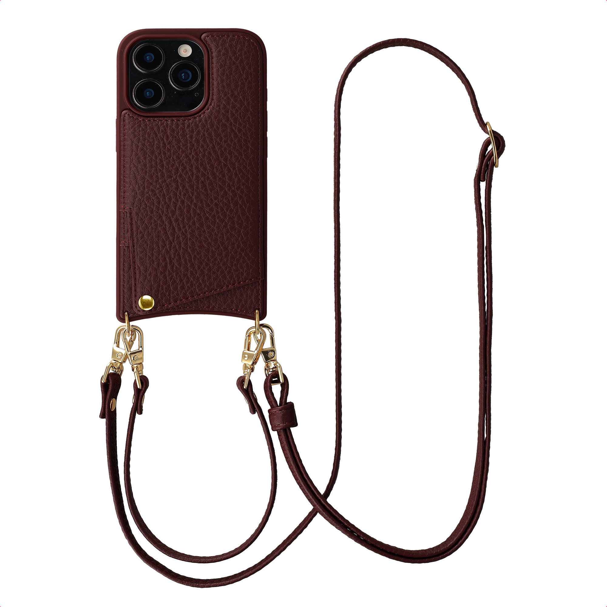 Selencia Nova HandyHülle mit Kordel und Kartenhalter für das Apple iPhone 16 Pro - Bold Burgundy