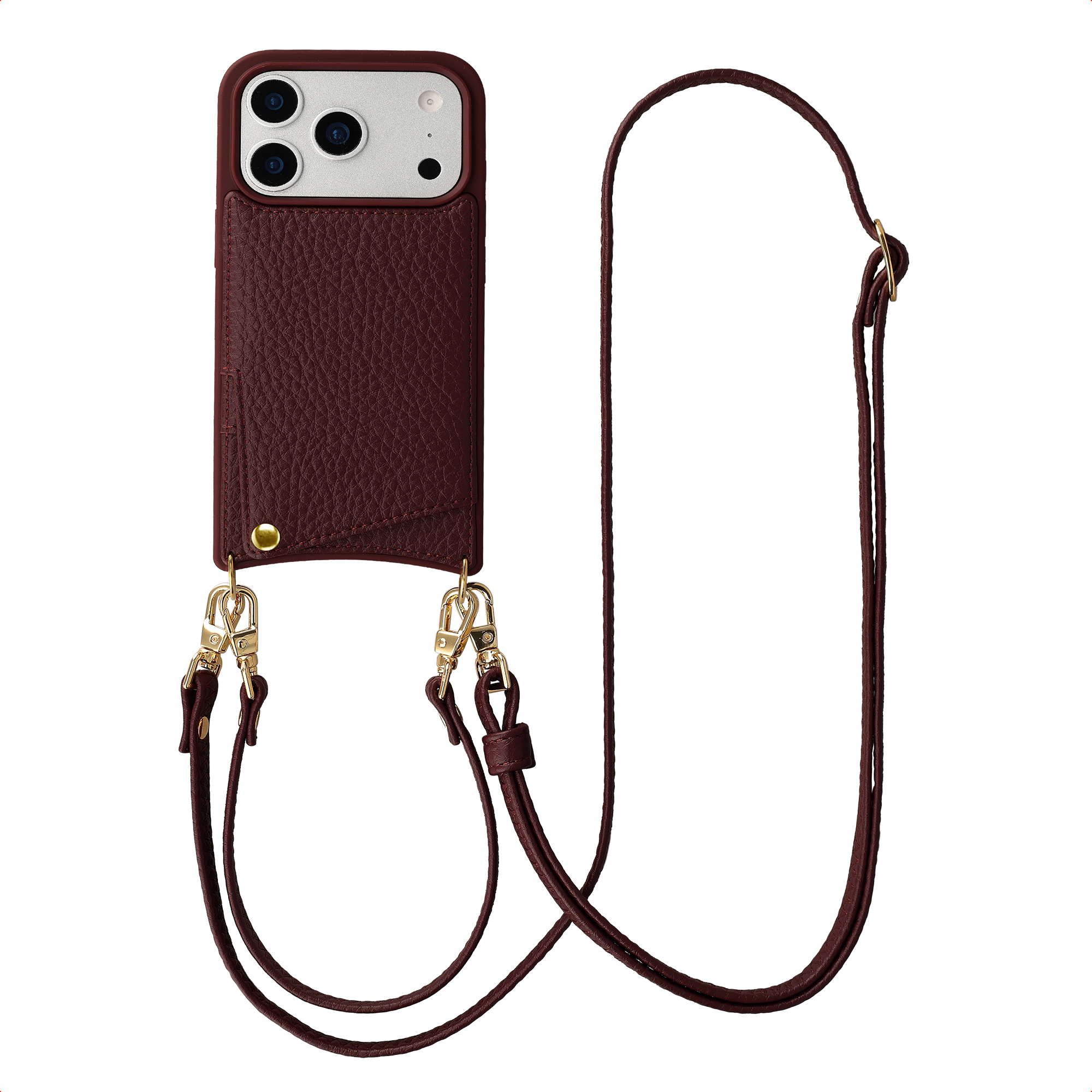 Selencia Nova HandyHülle mit Kordel und Kartenhalter für das Apple iPhone 17 Pro - Bold Burgundy