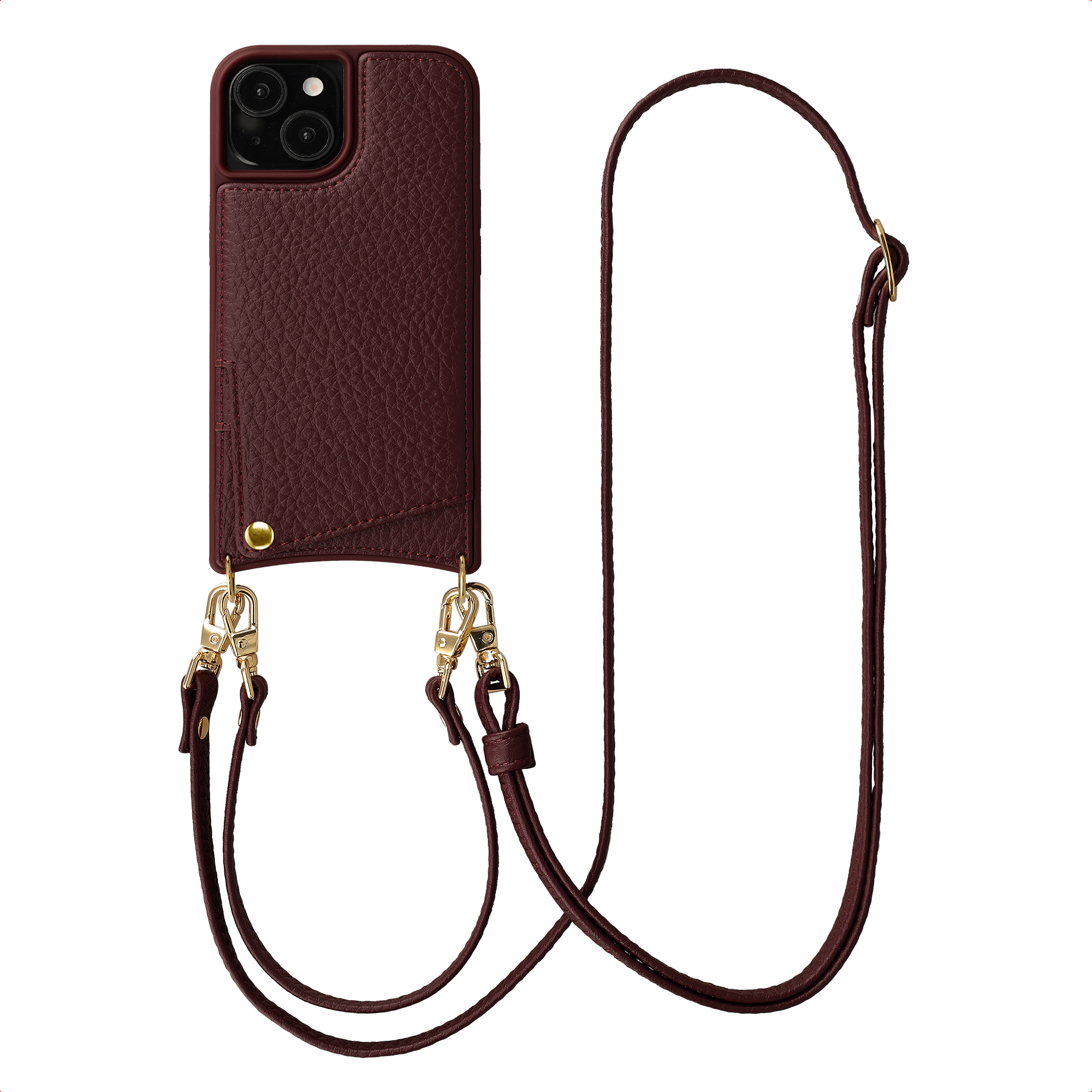 Selencia Nova HandyHülle mit Kordel und Kartenhalter für das Apple iPhone 15 - Bold Burgundy