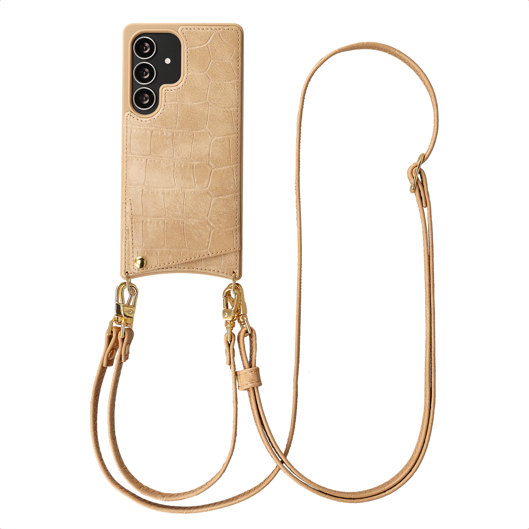 Selencia Nova Croco HandyHülle mit Kordel und Kartenhalter für das Samsung Galaxy S25 Ultra - Toasted Almond