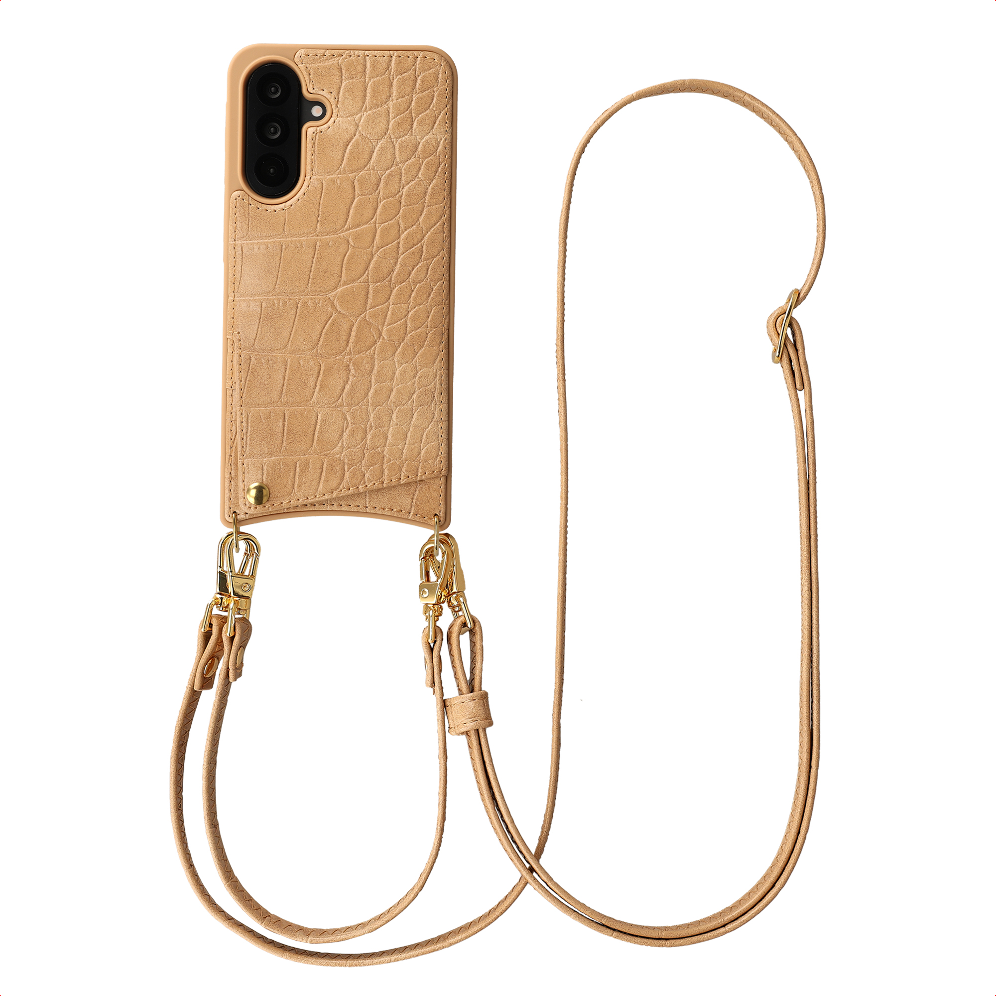 Selencia Nova Croco HandyHülle mit Kordel und Kartenhalter für das Samsung Galaxy A56 - Toasted Almond
