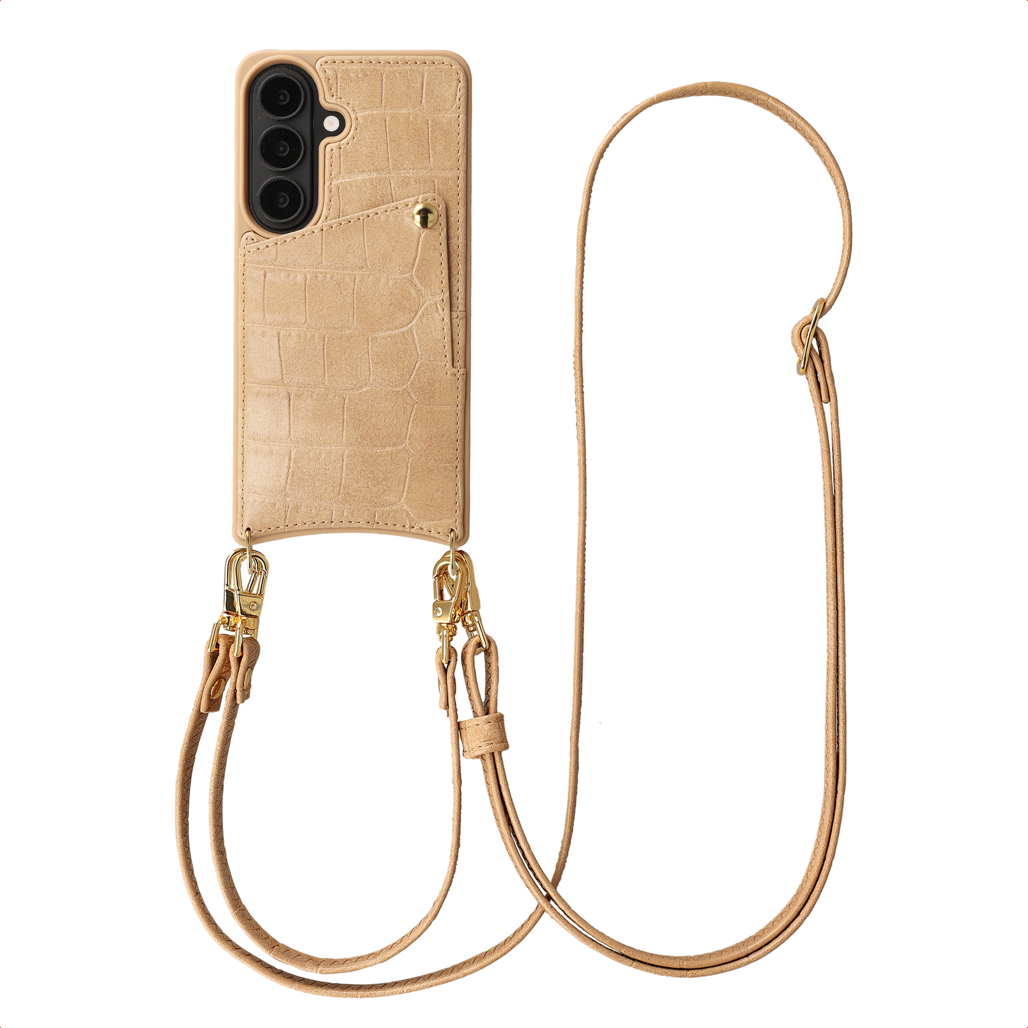 Selencia Nova Croco HandyHülle mit Kordel und Kartenhalter für das Samsung Galaxy S26 - Toasted Almond