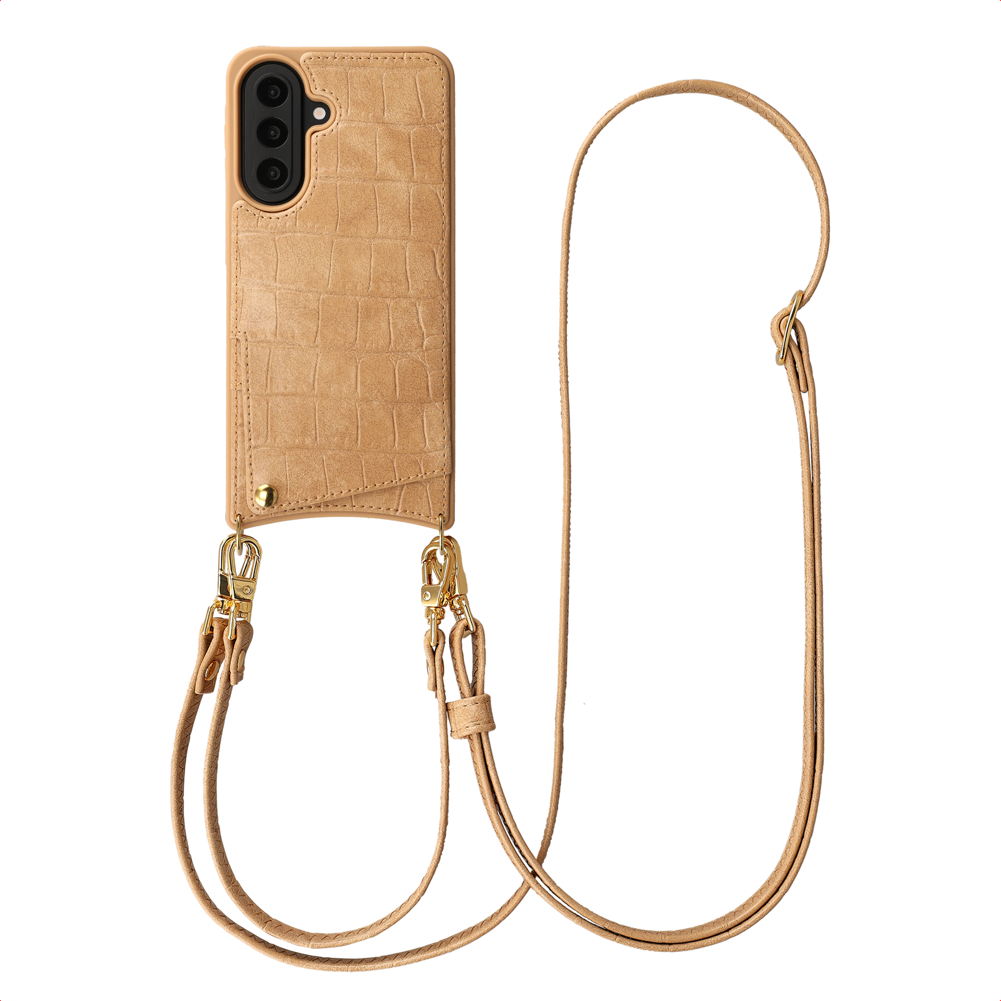 Selencia Nova Croco HandyHülle mit Kordel und Kartenhalter für das Samsung Galaxy A57 (5G) - Toasted Almond
