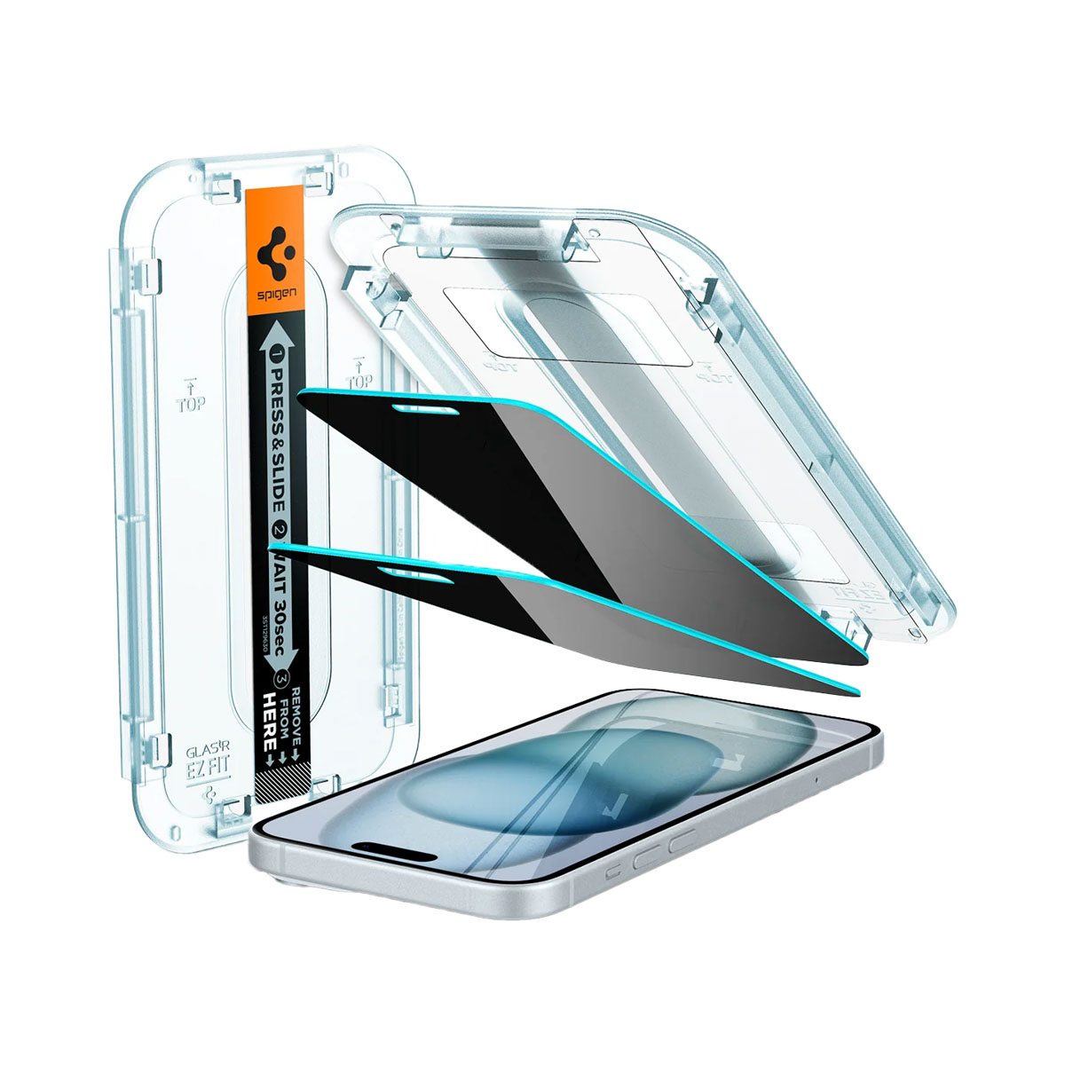Spigen GLAStR Privacy EZ Fit Displayschutzfolie + Applicator - 2er-Pack für das Apple iPhone 16 Plus / 15 Plus
