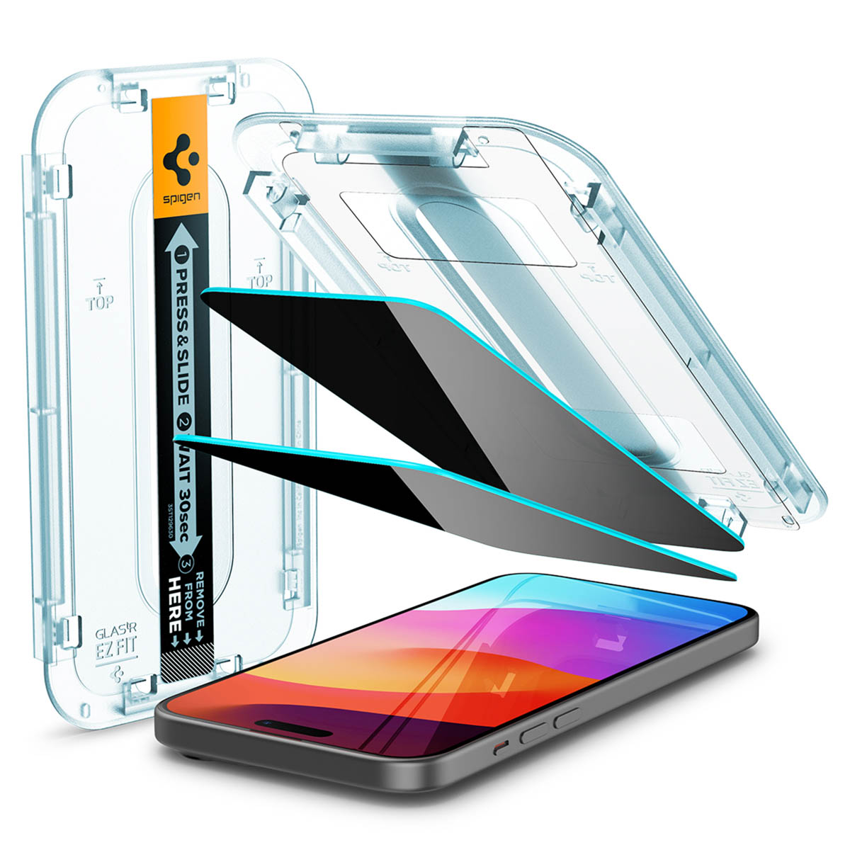 Spigen Glas.tr Ezfit Blickschutz-Displayschutz Aus Gehärtetem Glas Für Iphone 15/16 Mit Adapter (2 Stück) - Image 4