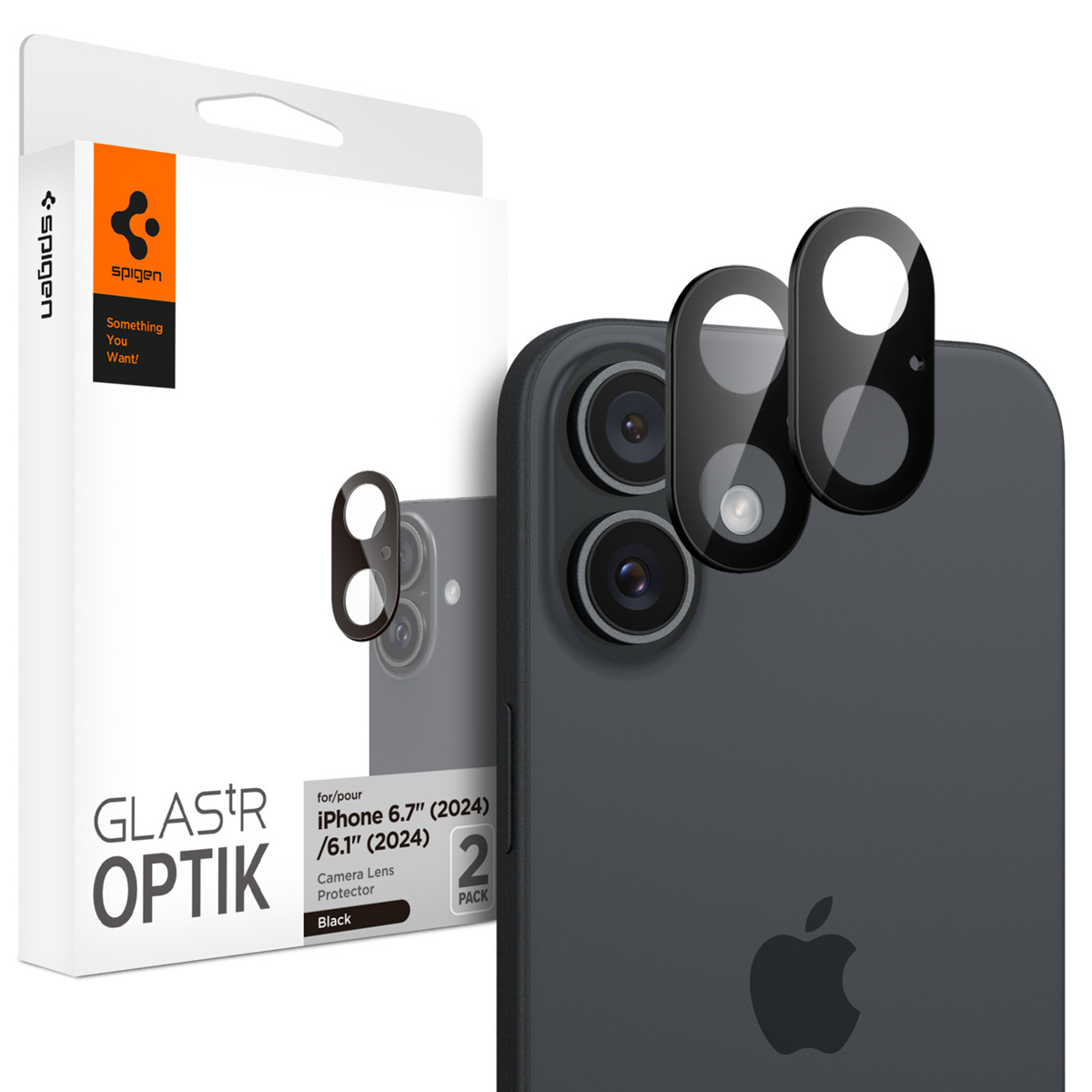 Spigen GLAStR Optik Camera Lens Protector - Kamerainsel-Schutz (2er-Pack) für das Apple iPhone 16 / 16 Plus - Schwarz - Image 1