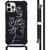 iMoshion Design Hülle mit Band für das iPhone 12 (Pro) - Woman Flower Black