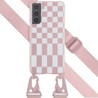 Selencia Silikonhülle design mit abnehmbarem Band für das Samsung Galaxy S21 - Irregular Check Sand Pink