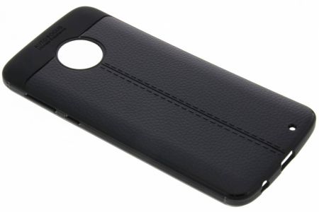 Schwarzer Leder Silikon-Case für Motorola Moto G6 Plus