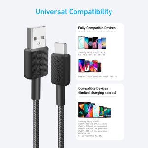 Anker 322 USB-A zu USB-C kabel - Geflochtenes Nylon - 1,8 meter - Schwarz