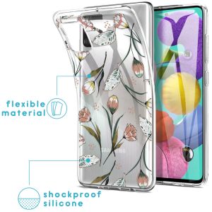 iMoshion Design Hülle Samsung Galaxy A51 - Blume - Rosa / Grün