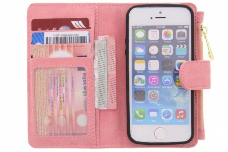 Rosafarbene luxuriöse Portemonnaie-Klapphülle iPhone 5 / 5s / SE
