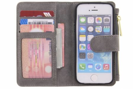 Graue luxuriöse Portemonnaie-Klapphülle iPhone 5 / 5s / SE