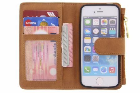 Braune luxuriöse Portemonnaie-Klapphülle iPhone 5 / 5s / SE