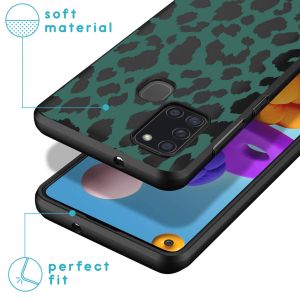 iMoshion Design Hülle Samsung Galaxy A21s - Leopard - Grün / Schwarz