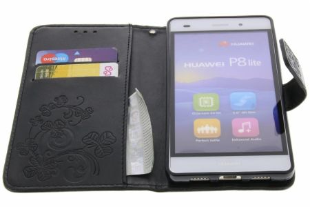Kleeblumen Klapphülle Schwarz für Huawei P8 Lite