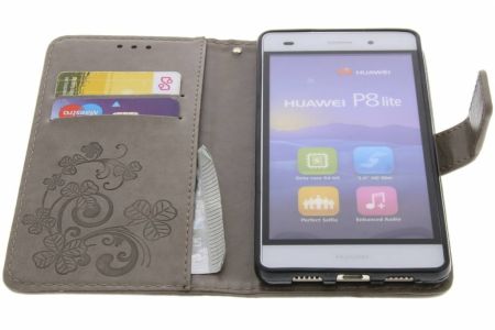 Kleeblumen Klapphülle Grau für Huawei P8 Lite