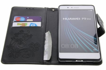 Kleeblumen Klapphülle Schwarz für Huawei P9 Lite