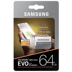 Samsung 64GB EVO microSDXC Speicherkarte Klasse 10 + Adapter