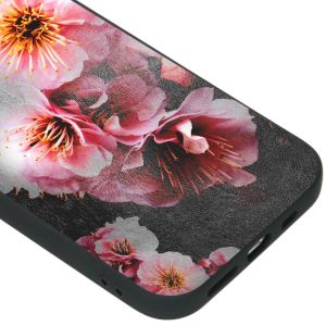 iMoshion Design Hülle iPhone 12 (Pro) - Blume - Rosa / Schwarz