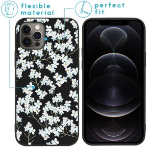 iMoshion Design Hülle iPhone 12 (Pro) - Blume - Weiß / Schwarz