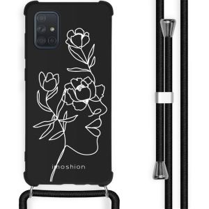 iMoshion Design Hülle mit Band für das Samsung Galaxy A71 - Woman Flower Black