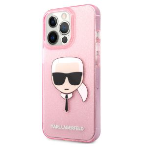 Karl Lagerfeld Karl's Head Silikonhülle Glitter für das iPhone 13 Pro - Transparent Rosa