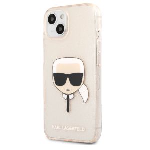 Karl Lagerfeld Karl's Head Silikonhülle Glitter für das iPhone 13 Mini - Transparent Gold