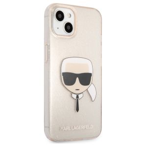 Karl Lagerfeld Karl's Head Silikonhülle Glitter für das iPhone 13 Mini - Transparent Gold