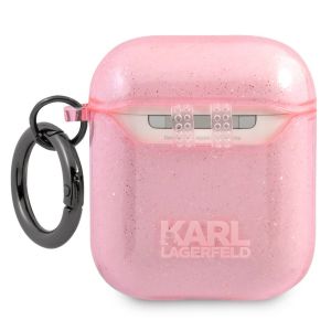 Karl Lagerfeld Karl's Head Silicone Glitter Case für das Apple AirPods 1 / 2 - Rosa