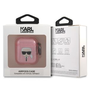 Karl Lagerfeld Karl's Head Silicone Glitter Case für das Apple AirPods 1 / 2 - Rosa