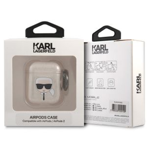 Karl Lagerfeld Karl's Head Silicone Glitter Case für das Apple AirPods 1 / 2 - Gold