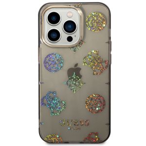 Guess Peony Glitter Back Cover für das iPhone 14 Pro - Schwarz