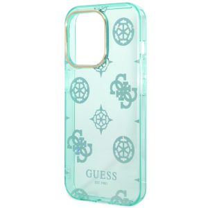 Guess Peony Glitter Back Cover für das iPhone 14 Pro - Türkis