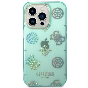 Guess Peony Glitter Back Cover für das iPhone 14 Pro - Türkis