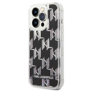Karl Lagerfeld Liquid Glitter Cover Monogram für das iPhone 14 Pro - Schwarz