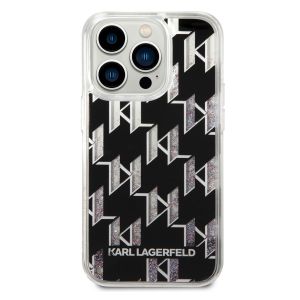 Karl Lagerfeld Liquid Glitter Cover Monogram für das iPhone 14 Pro - Schwarz