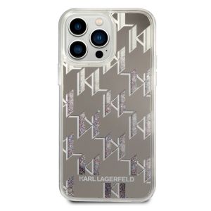Karl Lagerfeld Liquid Glitter Cover Monogram für das iPhone 14 Pro Max - Silber