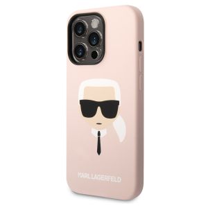 Karl Lagerfeld Karl's Head Liquid Silikonhülle MagSafe iPhone für das 14 Pro - Rosa