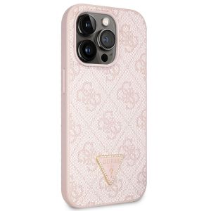 Guess 4G Logo Triangle Strass Back Cover für das iPhone 15 Pro - Rosa