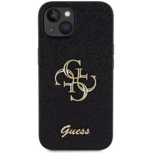 Guess 4G Metal Logo Back Cover mit Glitter für das iPhone 15 - Schwarz
