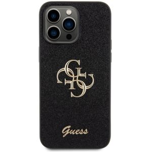 Guess 4G Metal Logo Back Cover mit Glitter für das iPhone 15 Pro Max - Schwarz