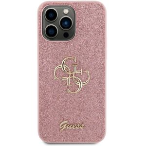 Guess 4G Metal Logo Back Cover mit Glitter für das iPhone 15 Pro Max - Rosa